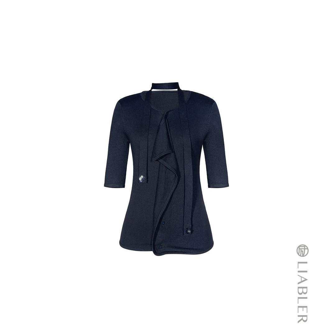 LIABLER/励 D25早秋不规则圆领针织百搭短袖上衣 LSS251054J