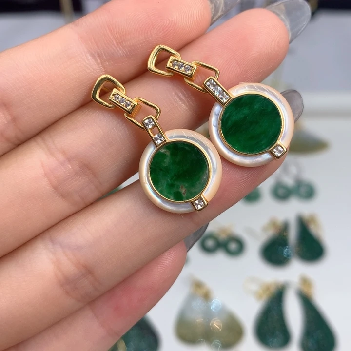 翡翠银S925镶嵌耳饰耳饰