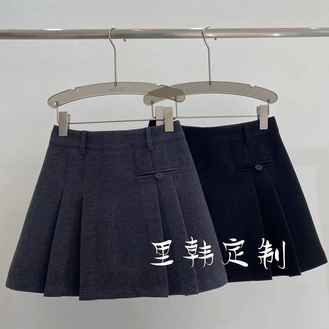 【里韩定制】毛呢高腰短裙女2025秋冬新款显瘦百搭百褶A字裙33382