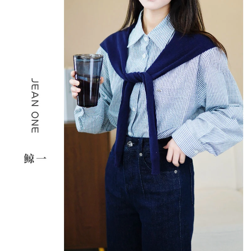 【JEAN ONE】2025新款条纹衬衫气质通勤设计感衬衫上衣Y011