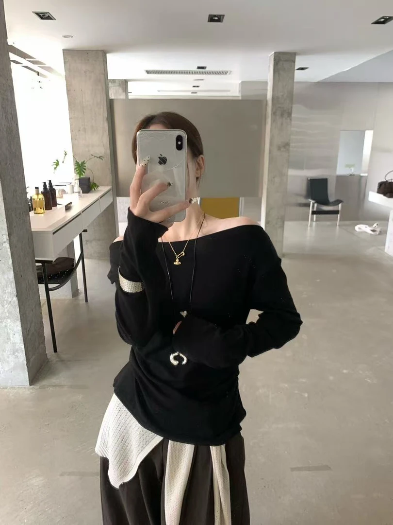 C/83039 法式慵懒感一字领修身早秋打底衫 8-25