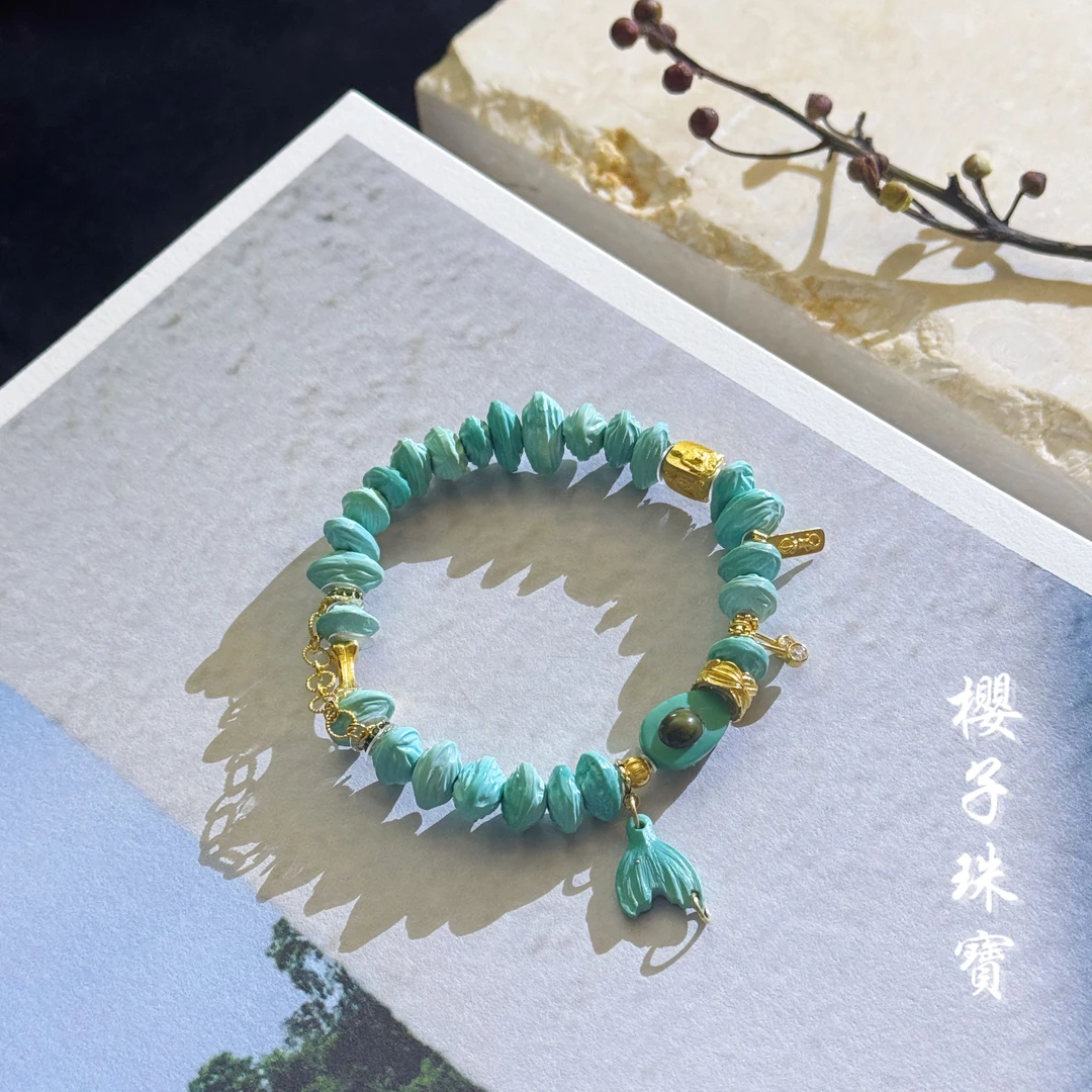 樱子 | 春涧 原矿百香籽绿松18K镶牛油果时尚设计手串*YZLS1680