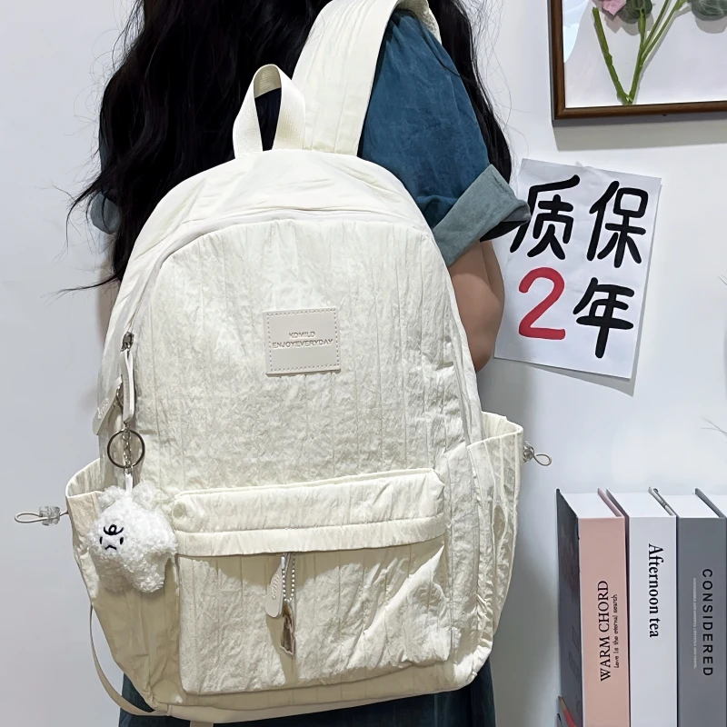 法国ins风纯色双肩书包 初中女生高中大学生书包女旅游轻便小背包