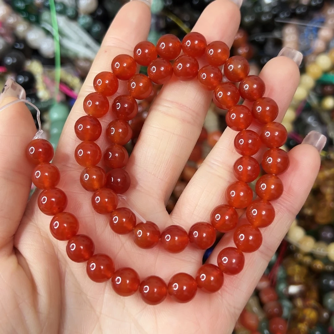 玛瑙/玉髓未镶嵌珠宝半成品，卡8柿子红玛瑙一条