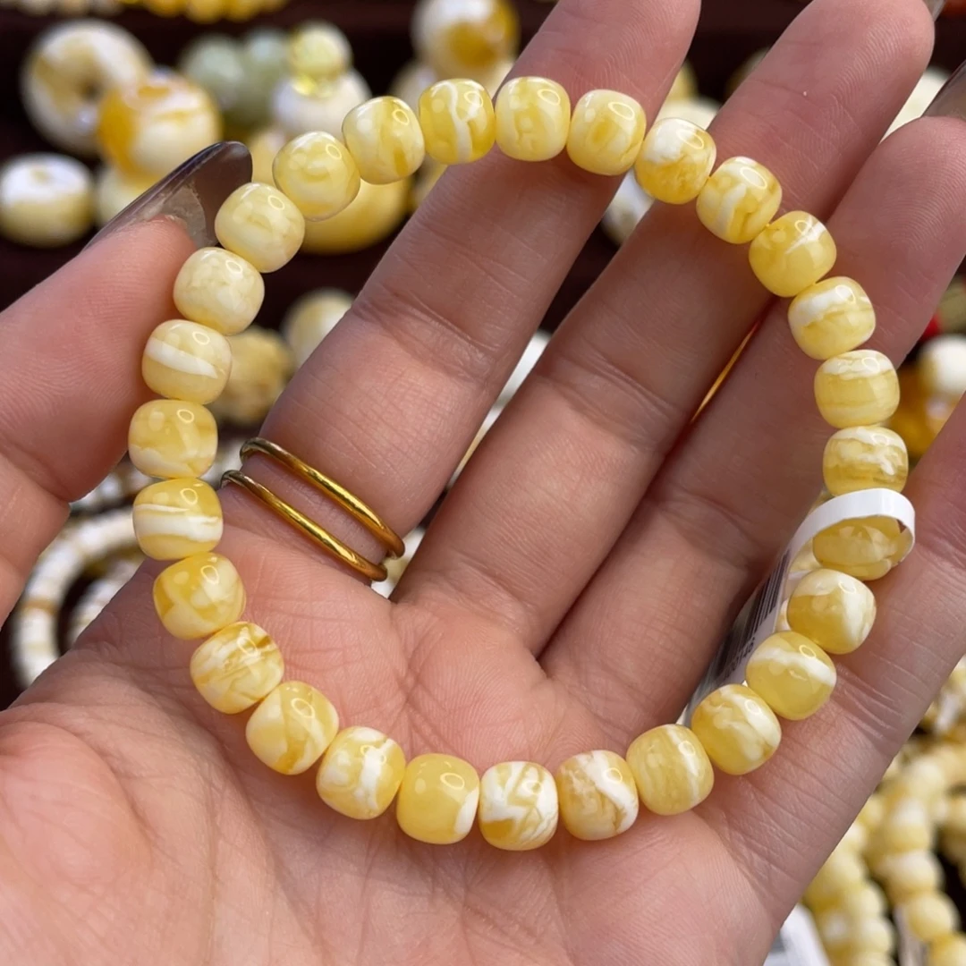 琥珀未镶嵌手链7.5mm虎皮