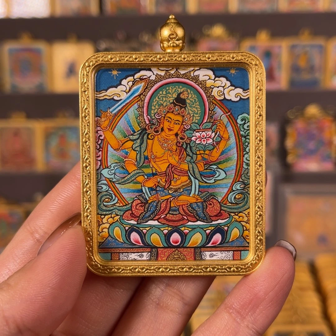 吊坠文殊青海热贡唐卡