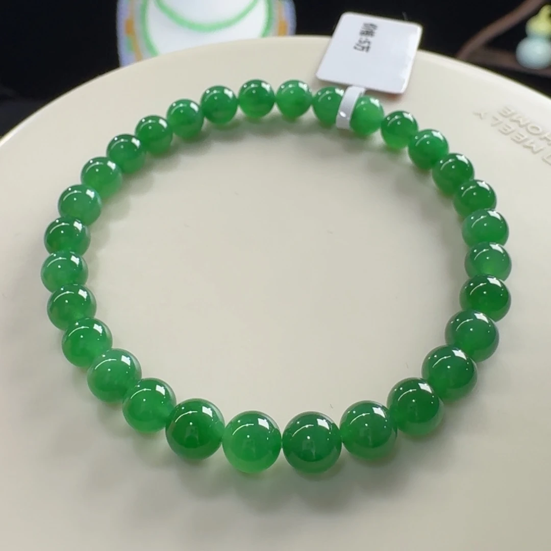 翡翠未镶嵌手链满色辣绿单圈卡6mm