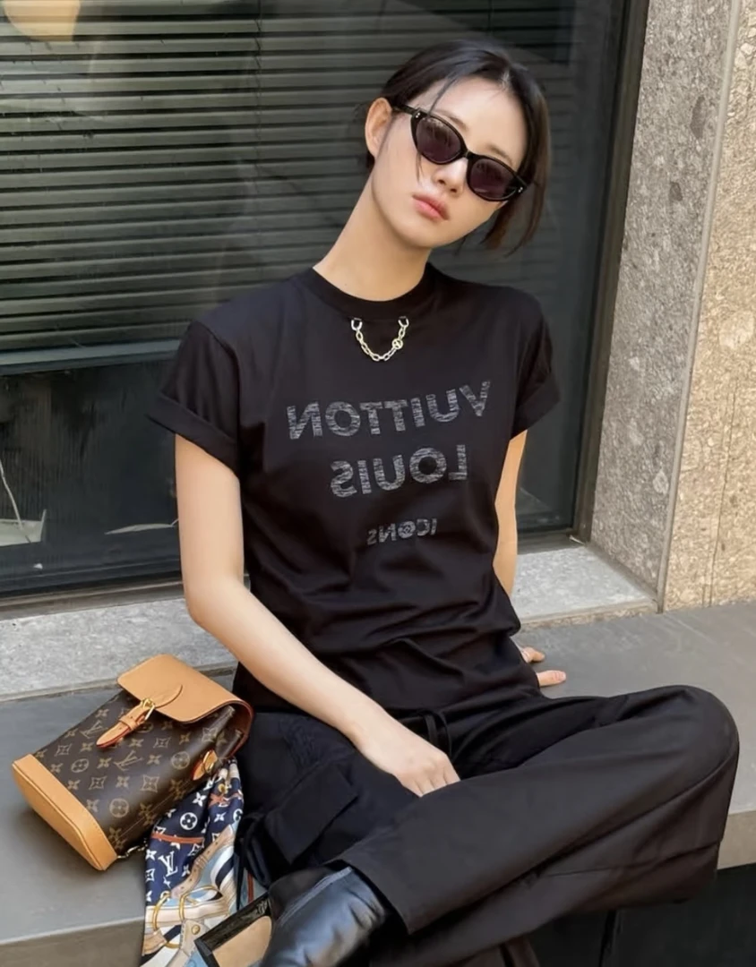 99新 LouisVuitton/路易威登 yy1118 棉 logo链条装饰短袖 M码