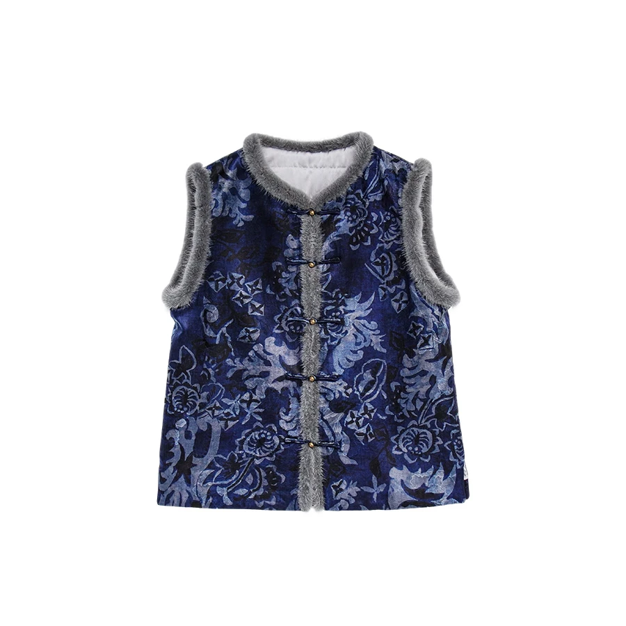 青衫谣 秋冬国风桑蚕丝加厚鹅绒时尚水貂毛气质马甲 JX-5296