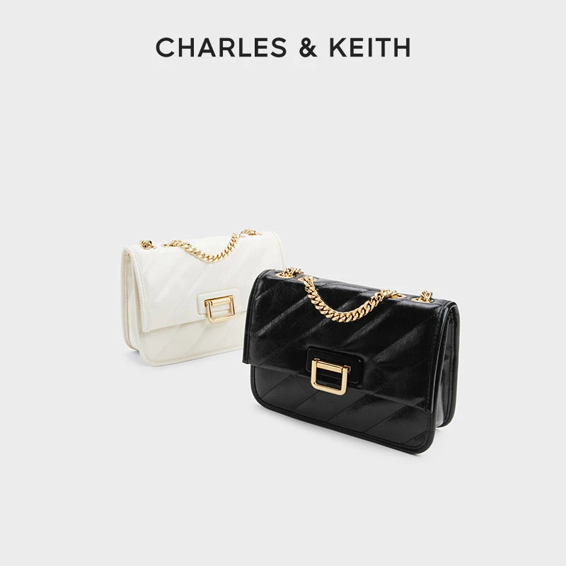 CHARLES & KEITH【商场同款】绗缝链条方扣单肩斜挎包女80271520