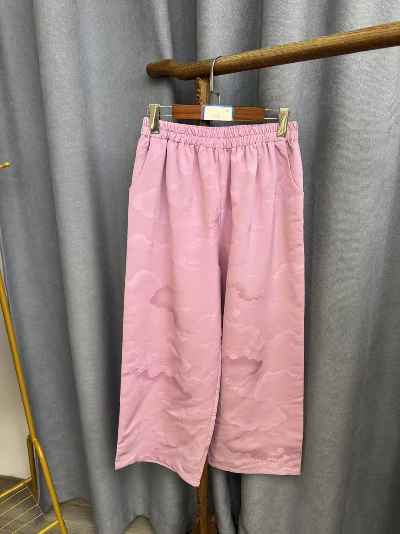 (瑕疵）秋季新款简约百搭宽松桑蚕丝直筒长裤女H460