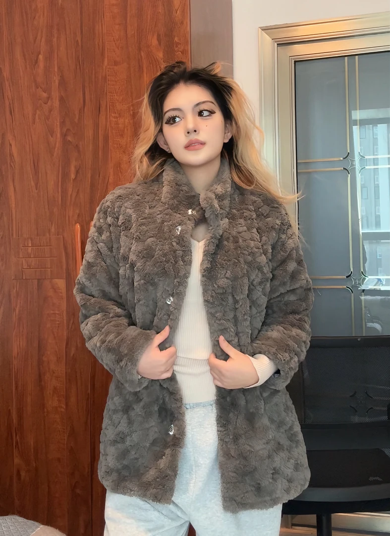 N•G【陨石冰川】气质毛绒纽扣中款外套