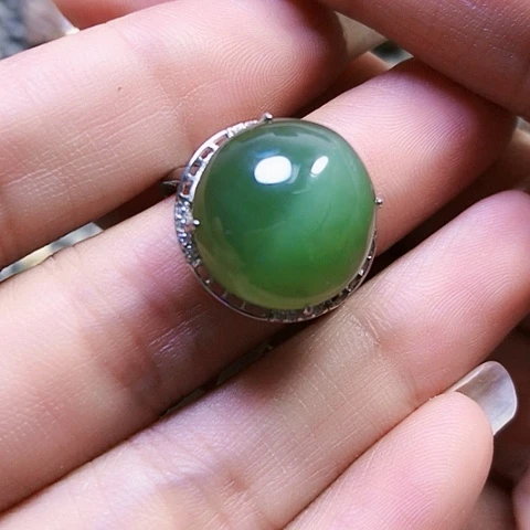 和田玉戒指银S925镶嵌