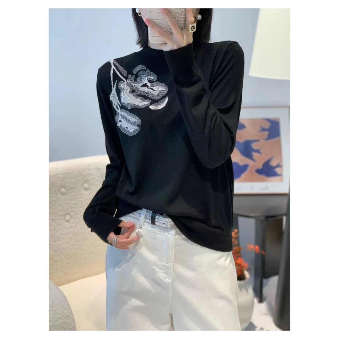 胸106-160长60中式撞色重工刺绣不对称设计感时尚针织上衣 3942