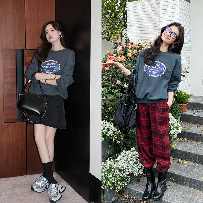 【特价捡漏】诗人卫衣撞色字母休闲宽松短款长袖美洋MEIYANG