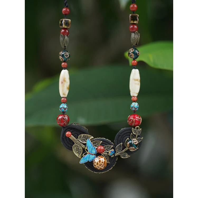 非金属布艺项链 非金属布艺项链 游尘衣物/三圈树叶景蝴蝶项链