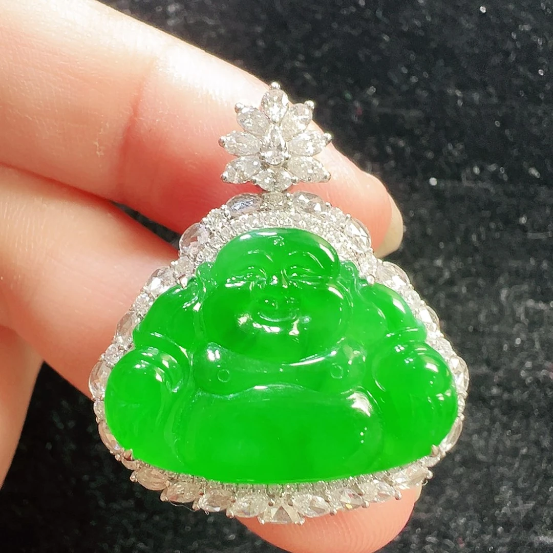翡翠18K金镶嵌吊坠(不含链)