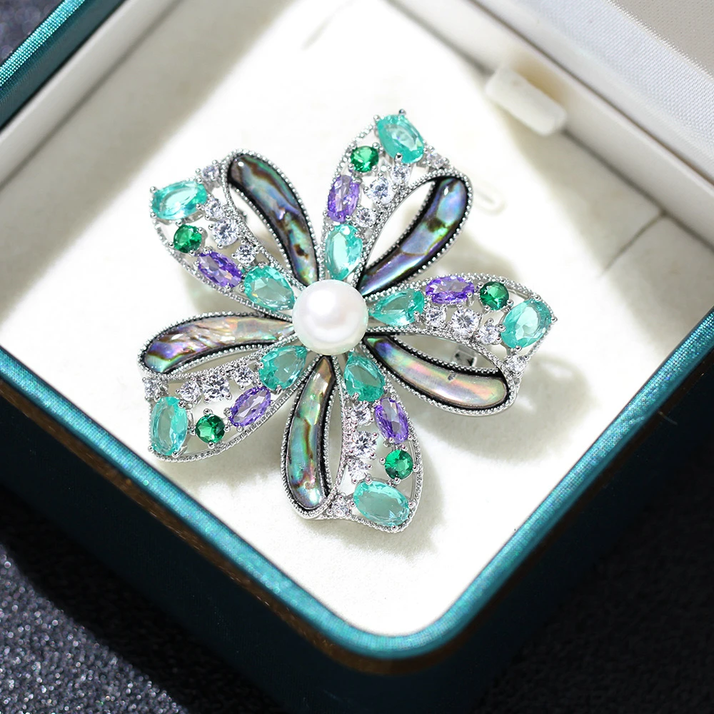 铜贝壳胸针 6872 鲍鱼贝花朵 轻奢高档时尚彩色精致毛衣胸花别针