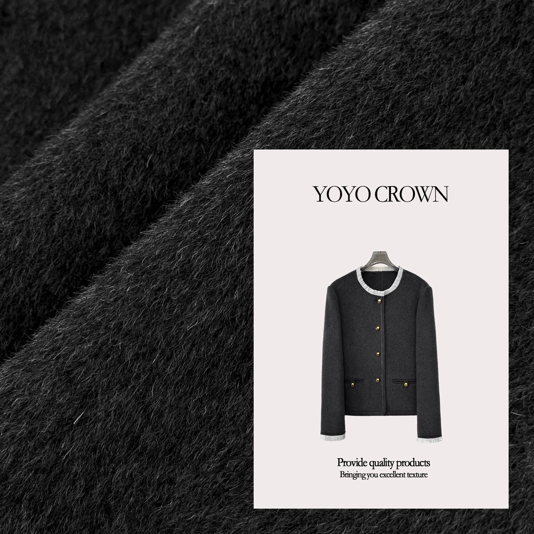 YOYOCROWN 山羊绒+绵羊毛双面圆领显瘦澳毛小香风短外套