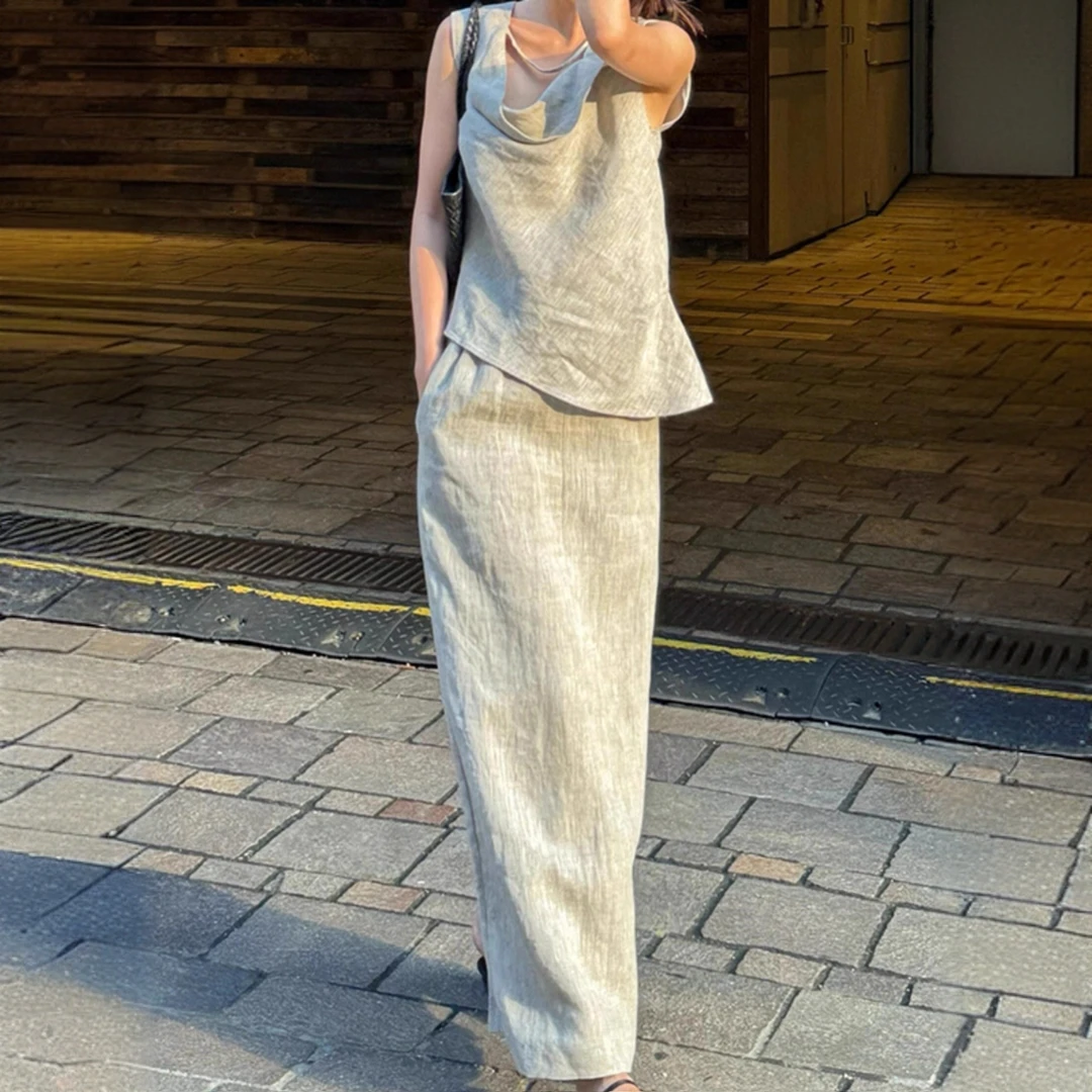 法式名媛棉麻套装女2025夏气质老钱风设计感小众上衣半身裙两件套