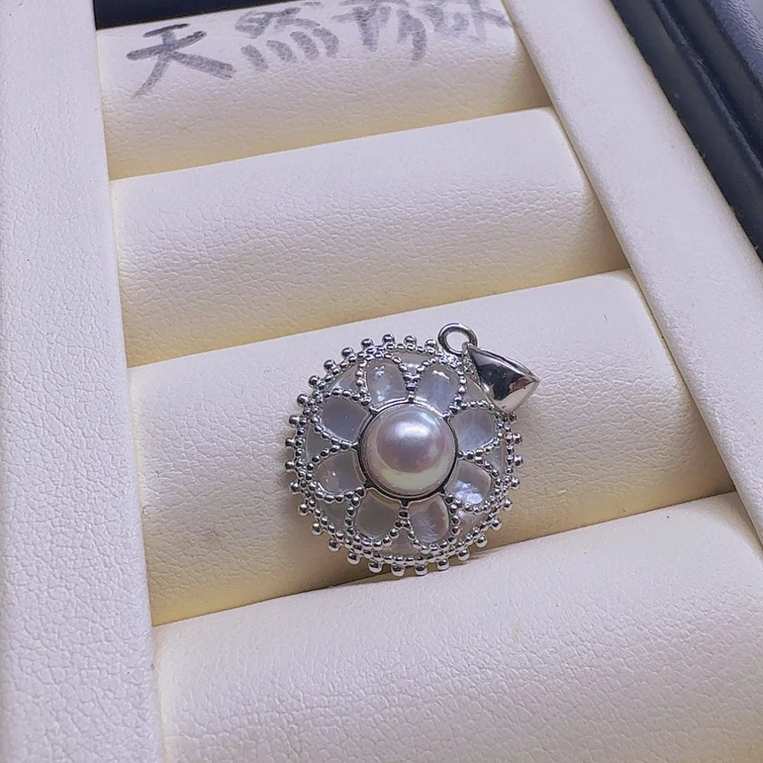 海水珍珠银S925镶嵌颈饰海水真多麻吊坠6mm