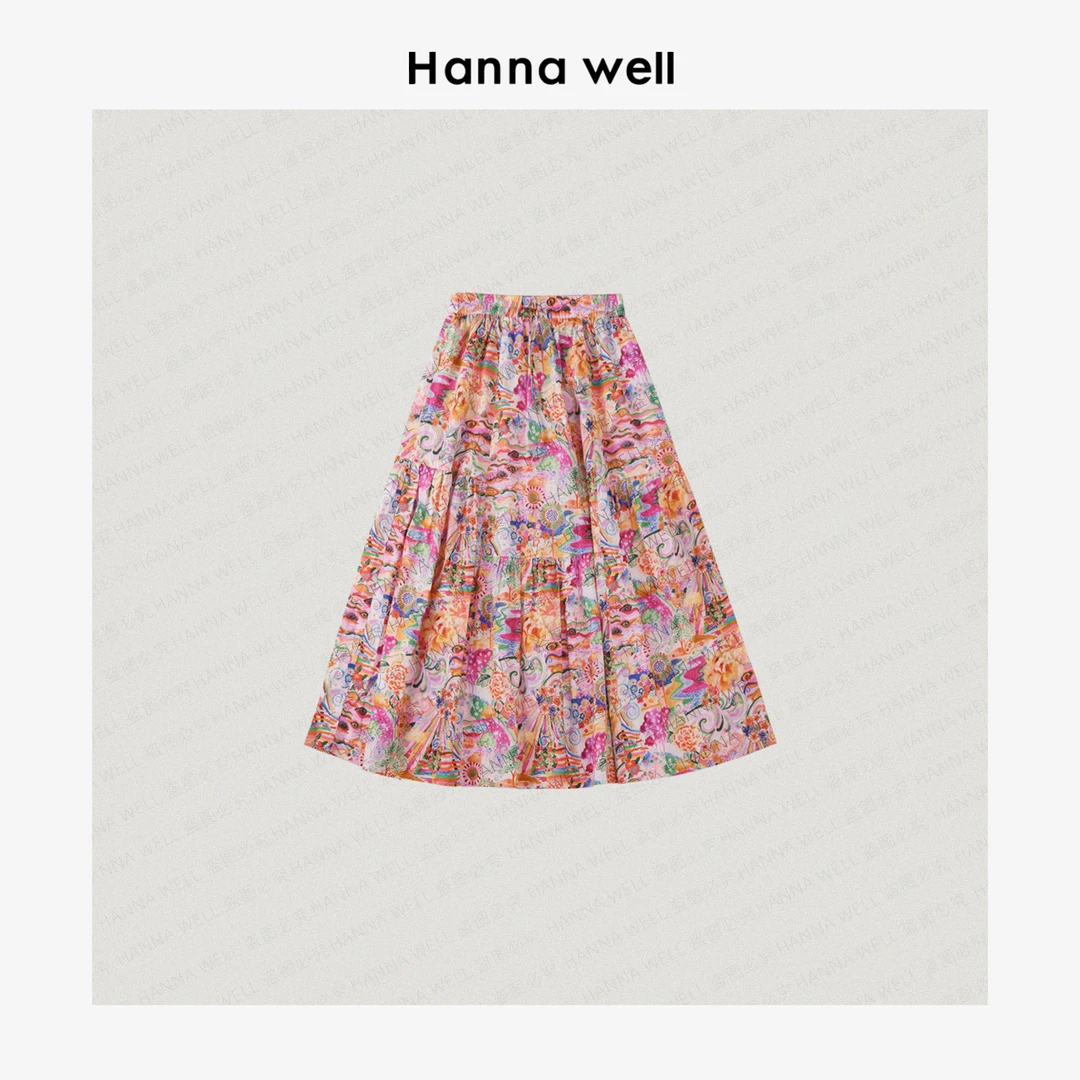 妞墩自制“花仙子” 嵿级精梳棉 高温压褶艺术印花半裙 BQ5A03116