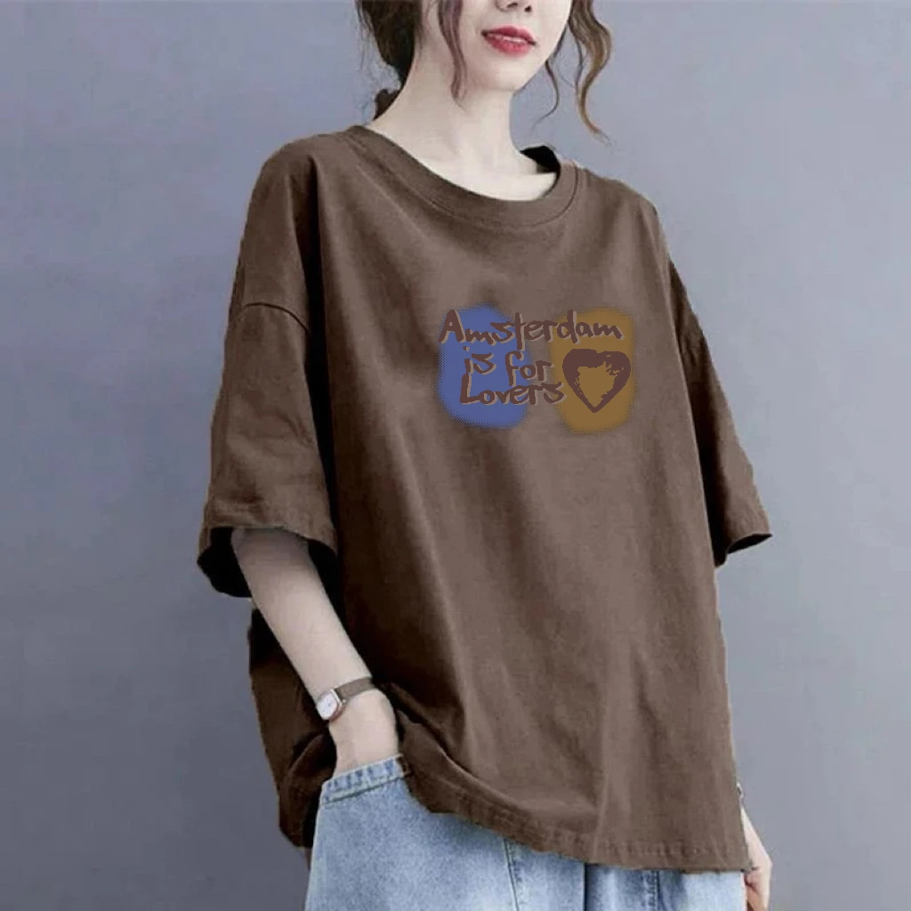 新款宽松纯棉短袖印花T恤时尚简约通勤装2025夏季中青年流行上衣