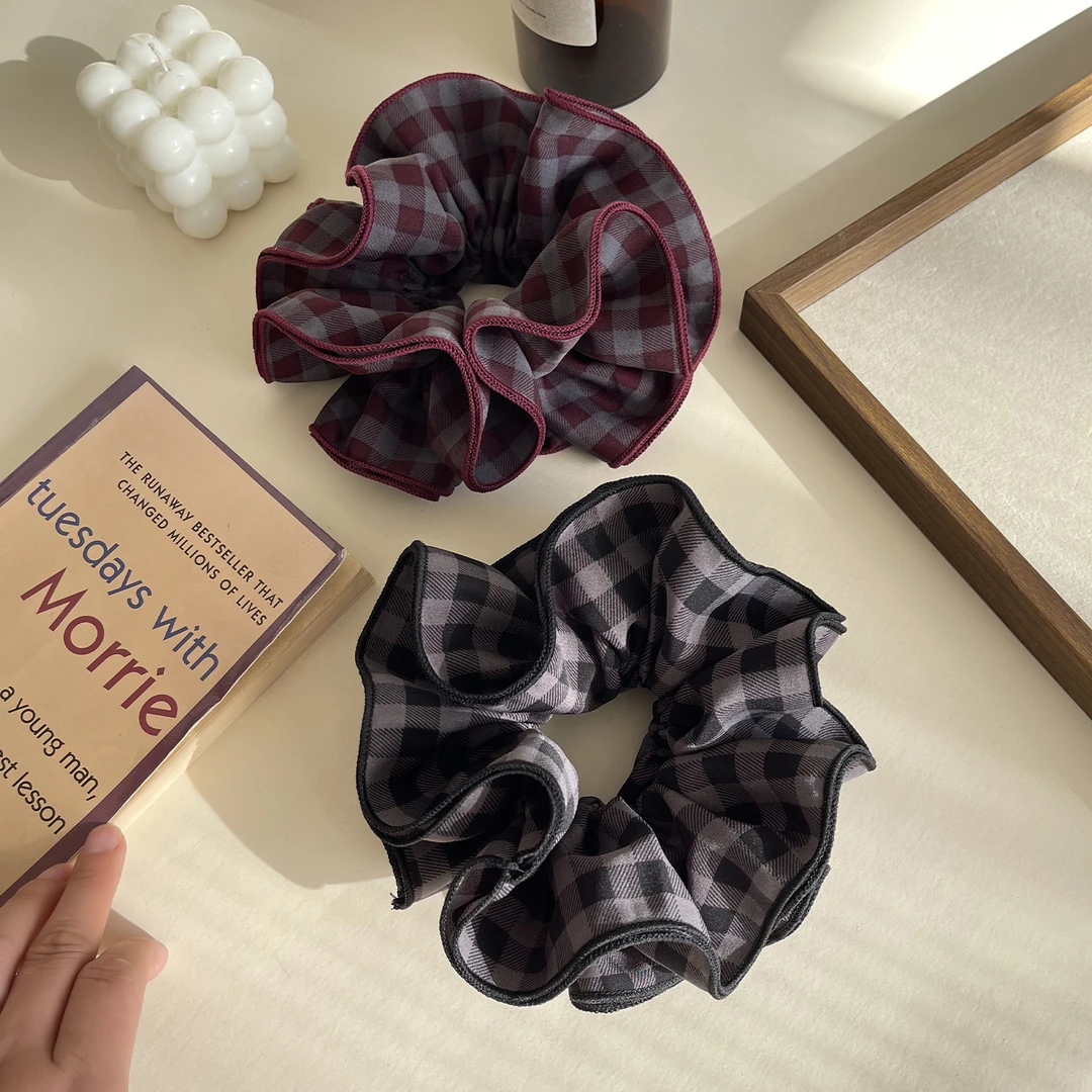 赵露思同款发圈紫色格子大肠发圈女2025新款高级感扎头发头绳头饰