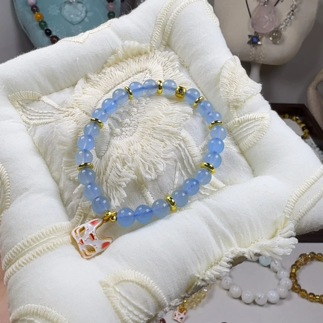 未镶嵌手链玛瑙/玉髓蓝玉髓单穿手串 6.5mm