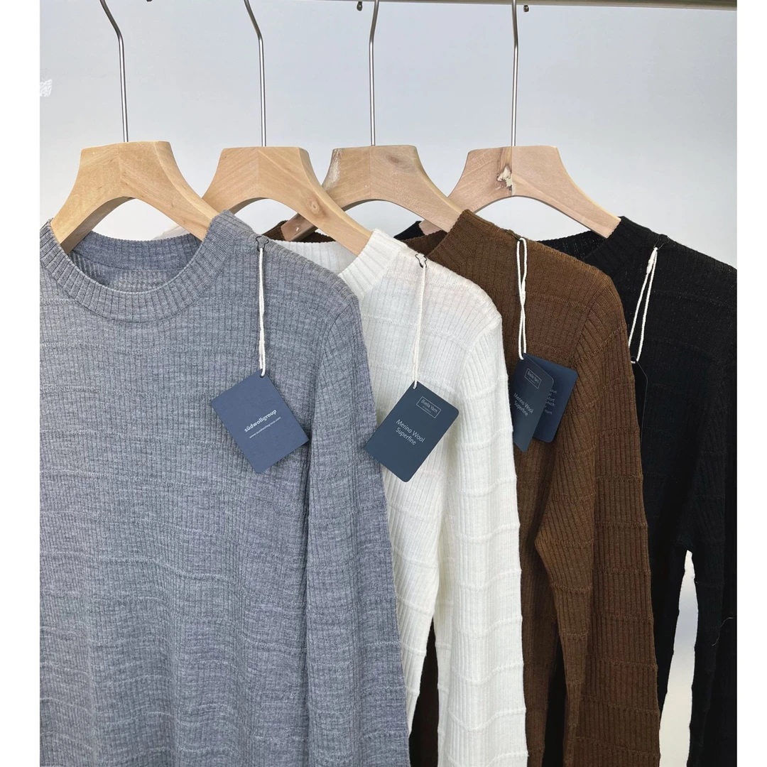 圆领打底衫，凹凸针法肌理感【扬子纱线】超细精纺100羊毛，6311