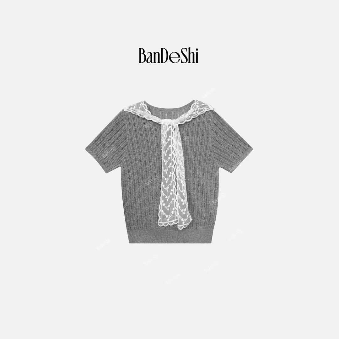 【B6502】#班德施-设计感时尚百搭圆领高端镂空针织衫短袖SC