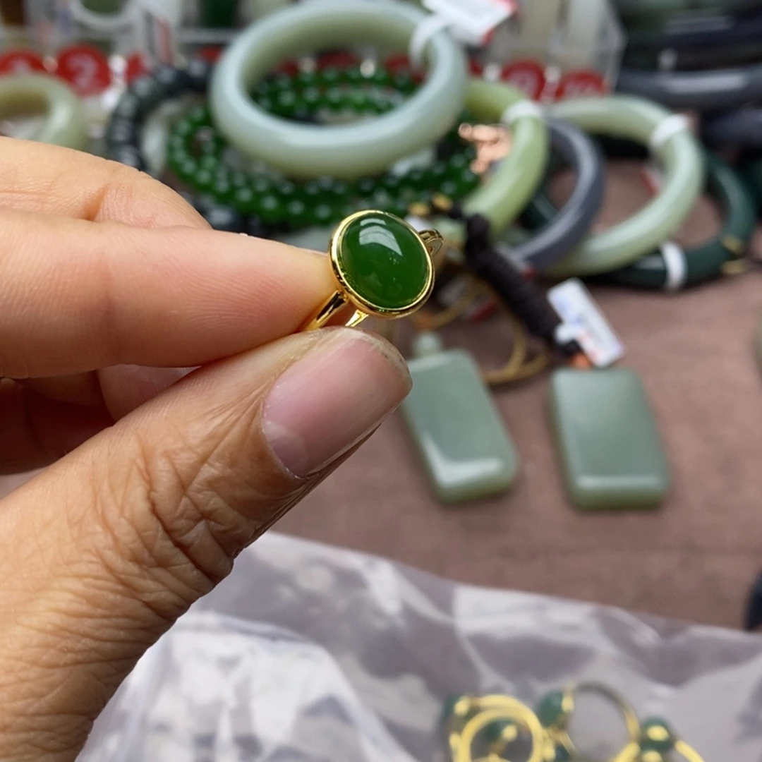 和田玉戒指银S925镶嵌纳*