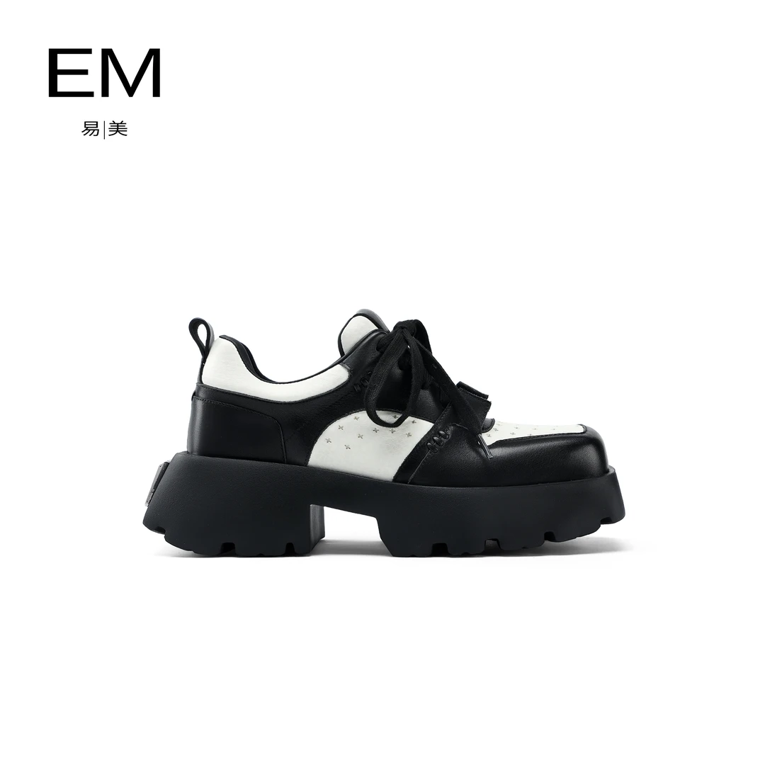 2024秋冬松糕厚底鞋增高拼接真皮休闲鞋新款E24AT378【RS】