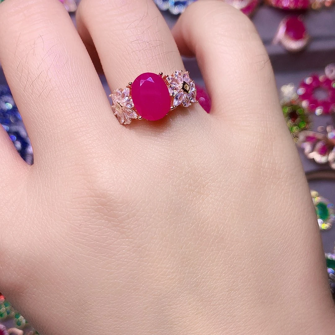 戒指红宝石银S925镶嵌