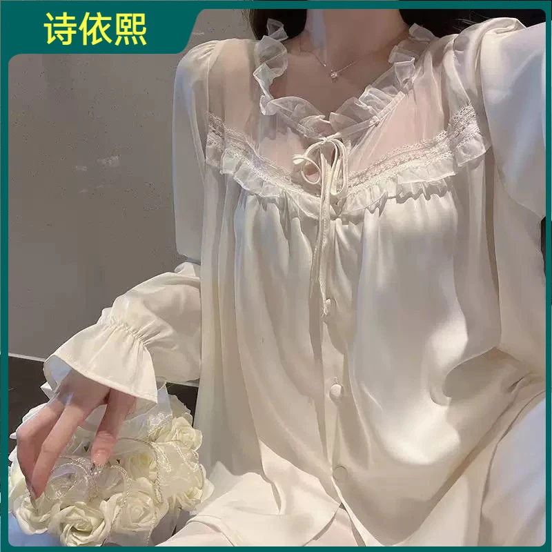 法式质睡衣女春秋长袖宫廷甜美两件套装家居服日系睡衣纯欲