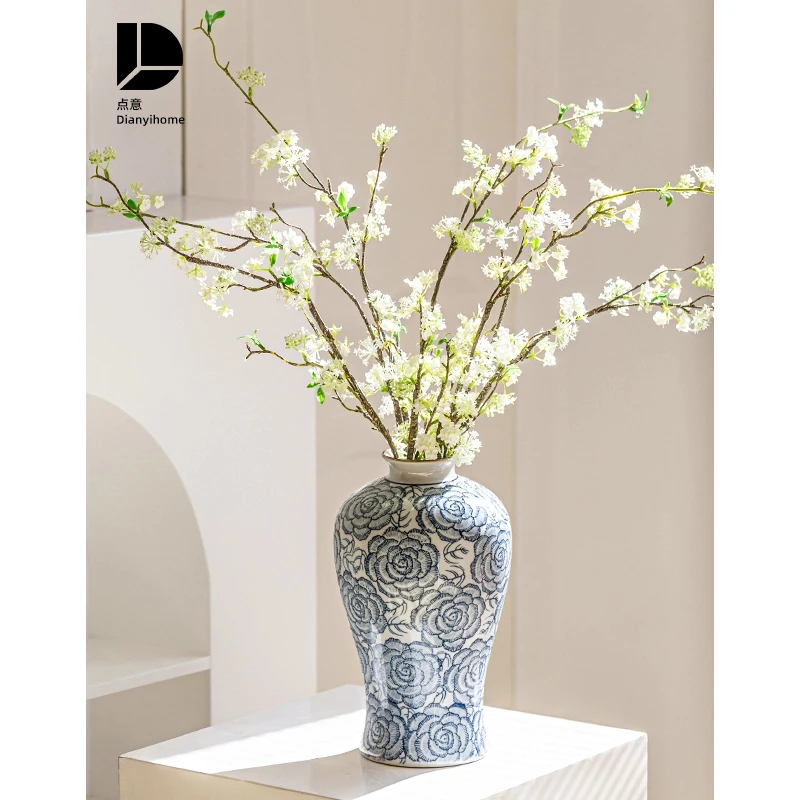 青花瓷陶瓷花瓶景德镇高级感新中式复古摆件客厅插花冬青干花水养