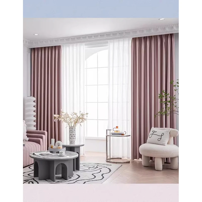 b03粉色窗帘遮光加厚免打孔2025新款卧室高级感全布高精密