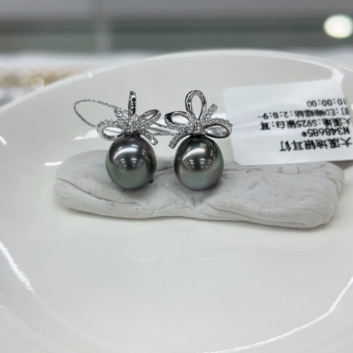 银S925镶嵌耳饰海水珍珠9-10mm168号