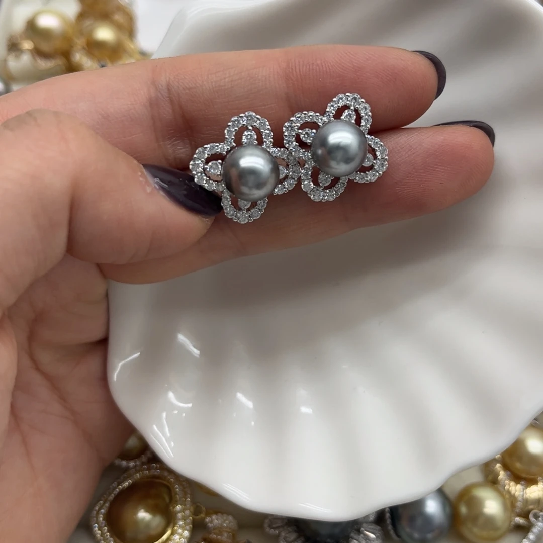 银S925镶嵌海水珍珠耳饰