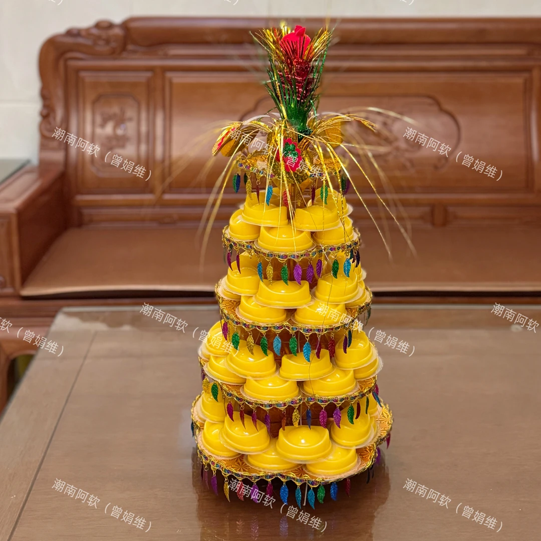 网红旺仔果冻塔五层益力多塔金色带灯带 中秋赏月摆盘