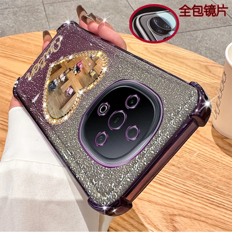 vivo y300手机壳气囊爱心化妆镜子防摔保护套女款时尚网红个性