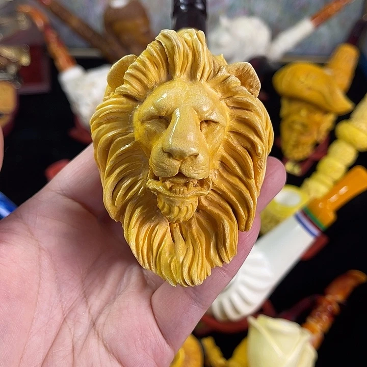 神***手海泡石烟斗大号狮子雕刻