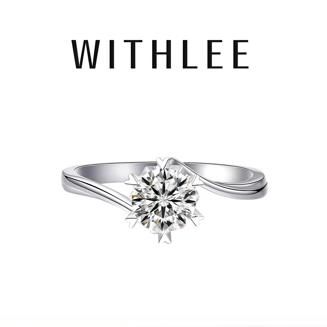 925银莫桑石戒指 扭壁雪花款S订婚925银银戒莫桑钻戒指婚戒轻奢