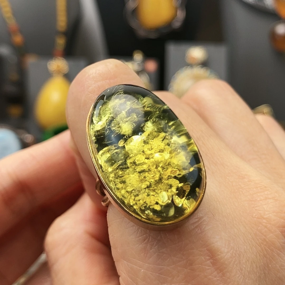 琥珀银S925镶嵌戒指