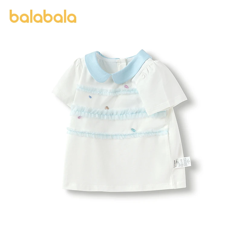 巴拉巴拉童装儿童T恤女童短袖上衣可爱娃娃领夏装撞色网纱甜美潮