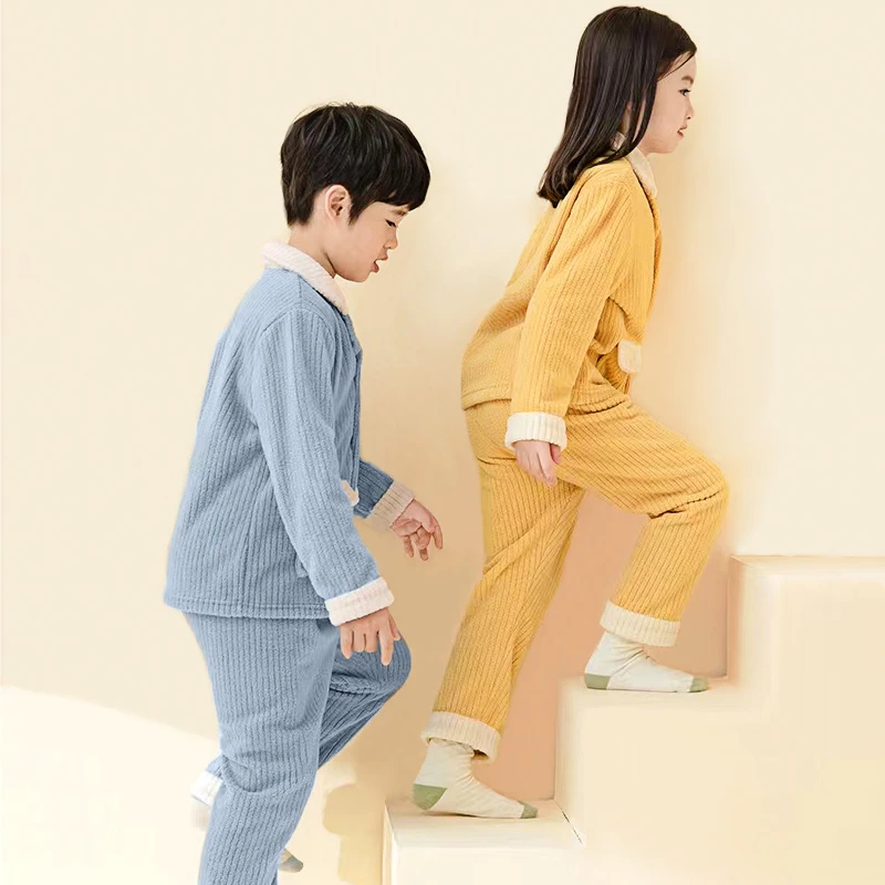 儿童家居服套装男童女童宝宝睡衣春秋长袖外穿开襟家居服