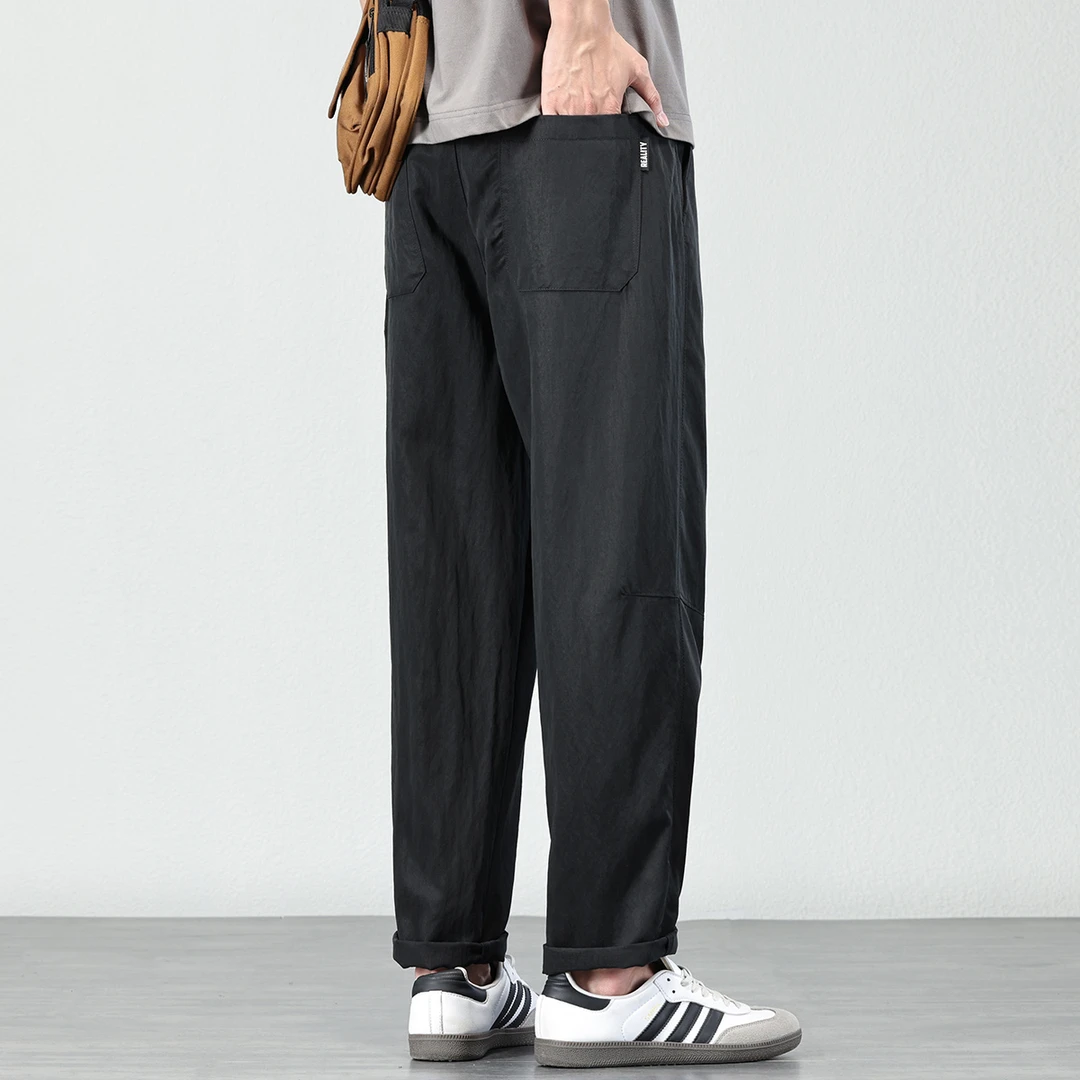 2025新款莱赛尔天丝透气舒适休闲裤子男薄款宽松锥形长裤直筒西裤