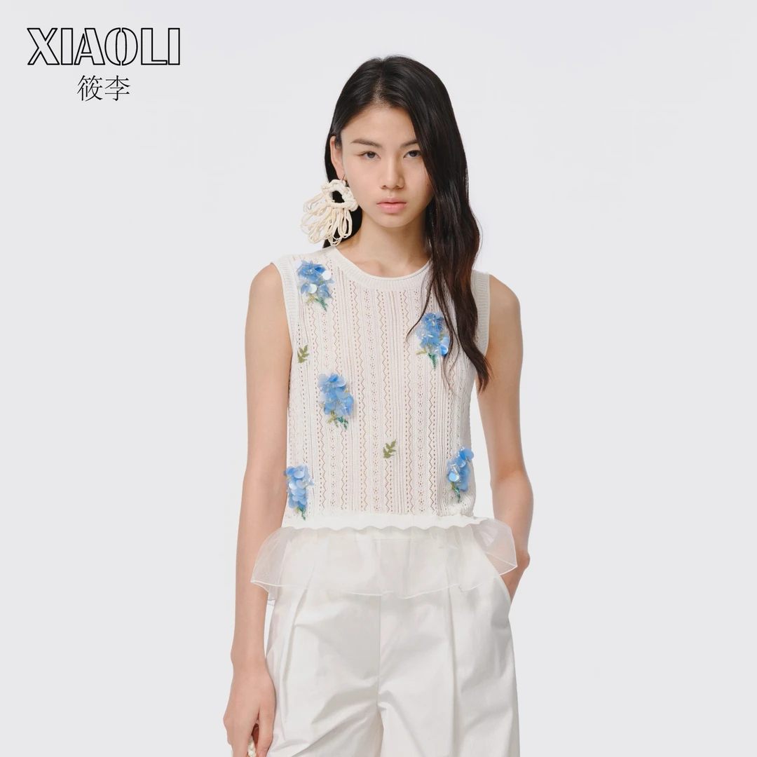 XIAOLI筱李 25春夏设计师款立体嵌花镂空针织背心女