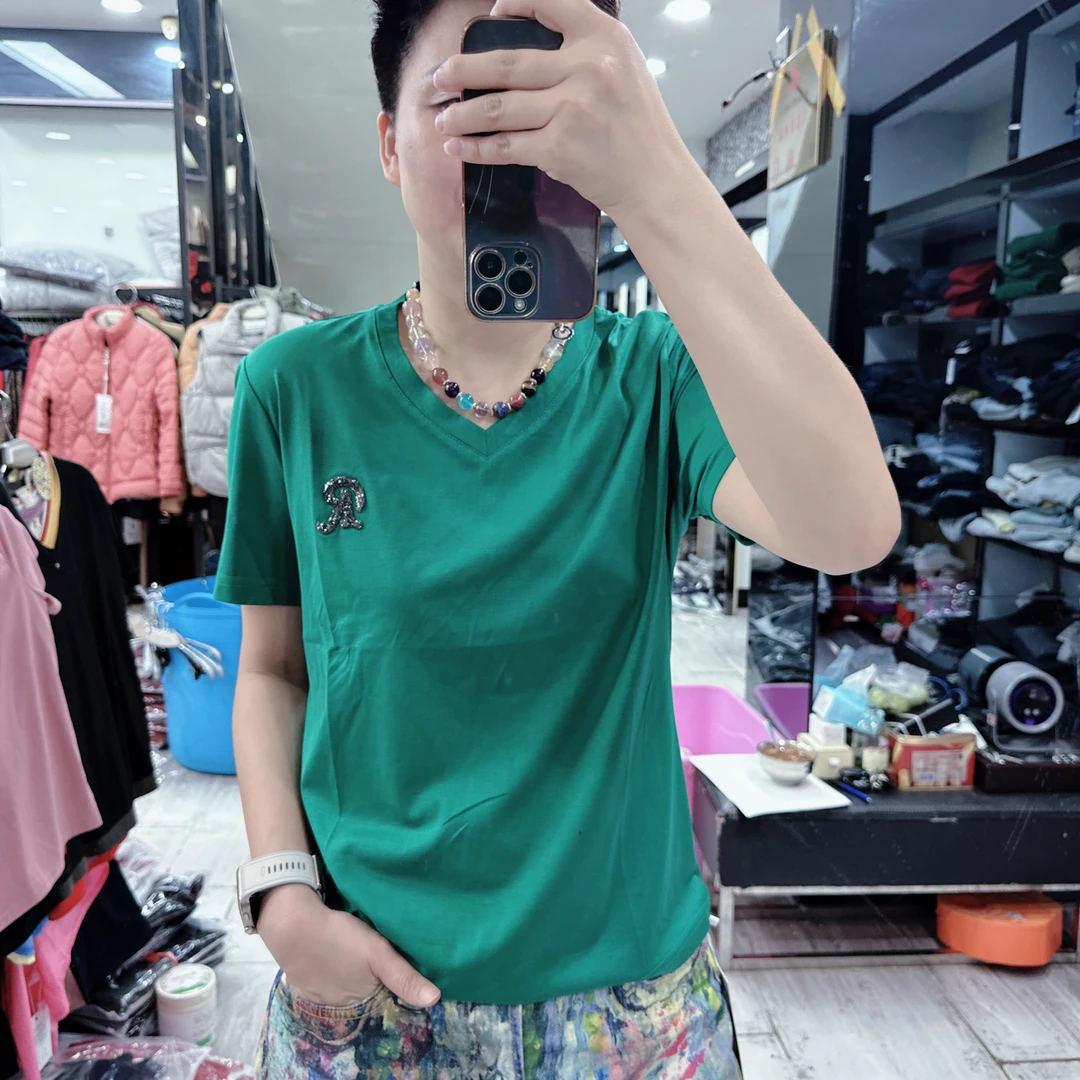 精选丝光棉冰凉V领R百搭简约6色上衣2530