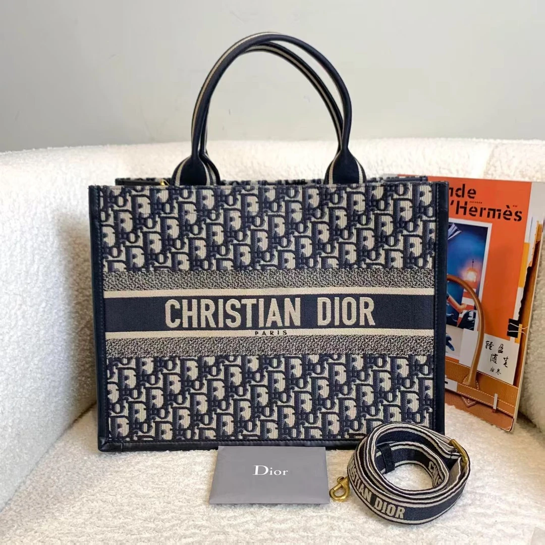 99新 DIOR/迪奥 壹臻/蓝色老花刺绣tote包中号 76408502